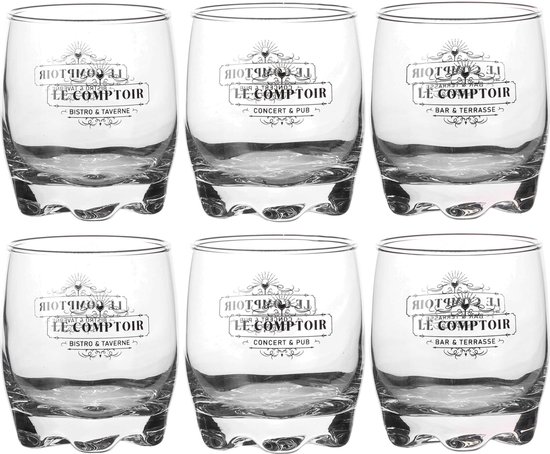 Urban Living whisky/water/drinkglazen Comptoir - gedecoreerd glas - 6x stuks - 290 ml