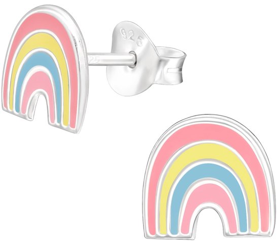 Joy|S - Zilveren regenboog oorbellen - pastel - voor kinderen
