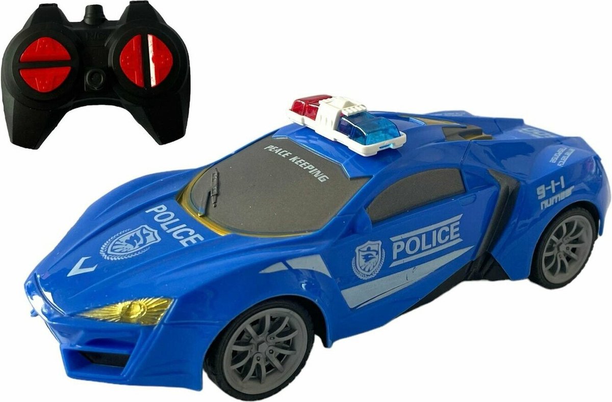 Voiture de police robot transformable télécommandée bleue