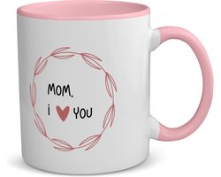 Akyol - mom i love you koffiemok - theemok - roze - Mama - de liefste moeder - moeder cadeautjes - moederdag - verjaardagscadeau - verjaardag - cadeau - geschenk - kado - gift - moeder artikelen - 350 ML inhoud