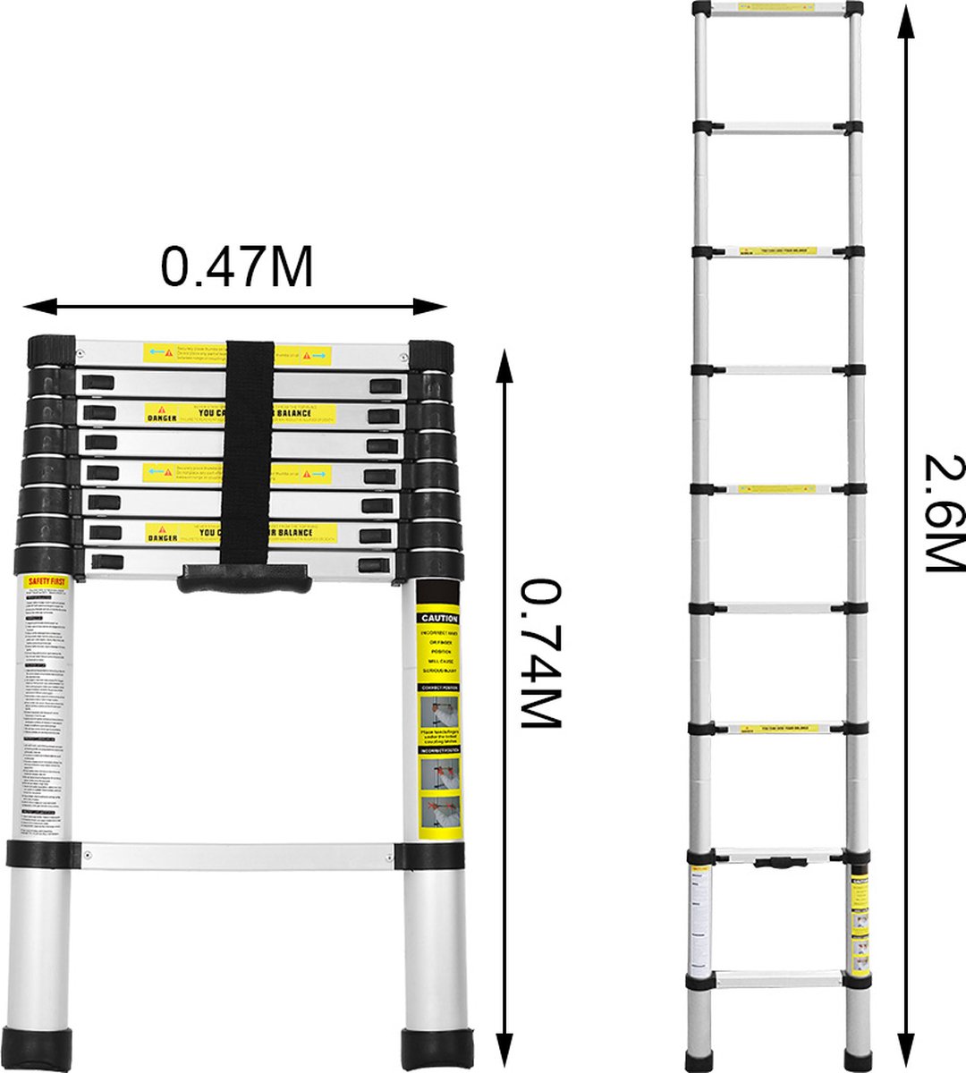 Telescopische Vouwladder - Telescopische Ladders - Soft Close - Werkhoogte 2,6 m - zilverachtig – foto 2
