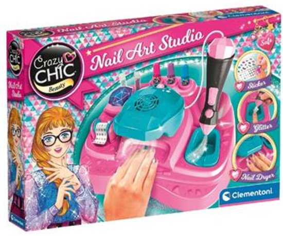 Clementoni Crazy Chic - Nagelstudio voor Kinderen - Kinder Nagellak met Stickers, Glitters en Nageldroger - Vanaf 6 jaar