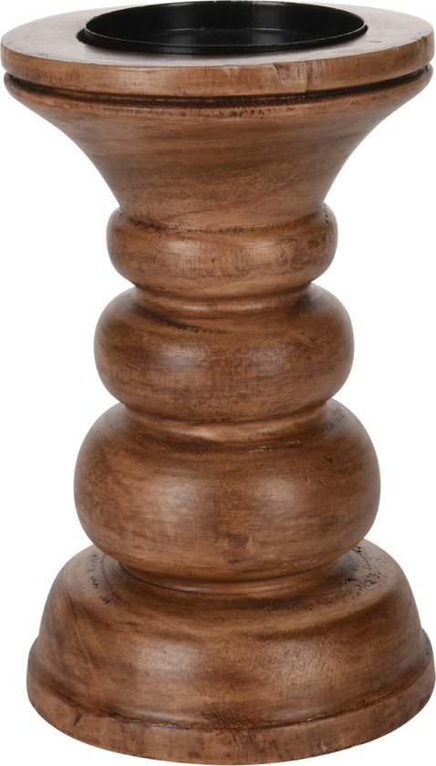 Candle Holder Wood 20 cm Brown