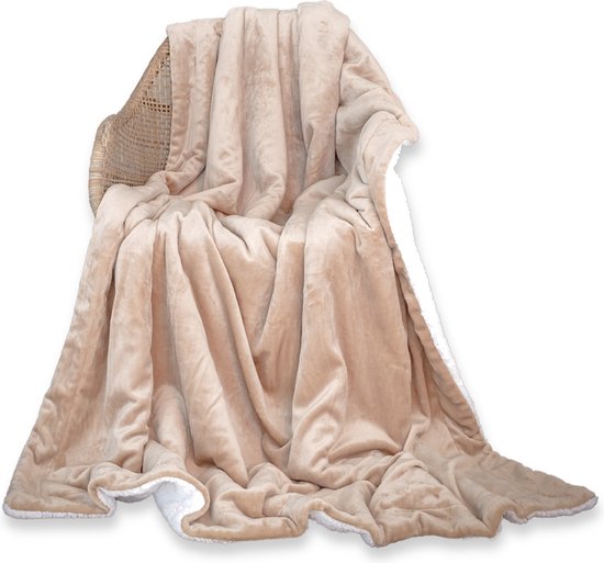 DecoSence® Fleece deken 150x200 cm - Fleece Plaid - Plaids - Ecru Beige - Grand Foulard Bank - Extra Dik