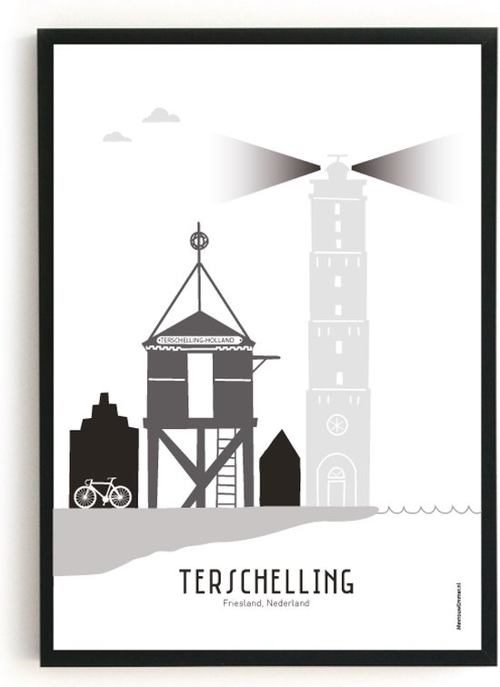 Skyline poster Terschelling zwart-wit-grijs | 50x70cm
