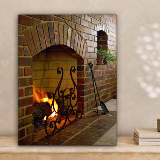 Feu dans une cheminée 30x40 cm - petit - Tirage photo sur toile (Décoration murale salon / chambre)