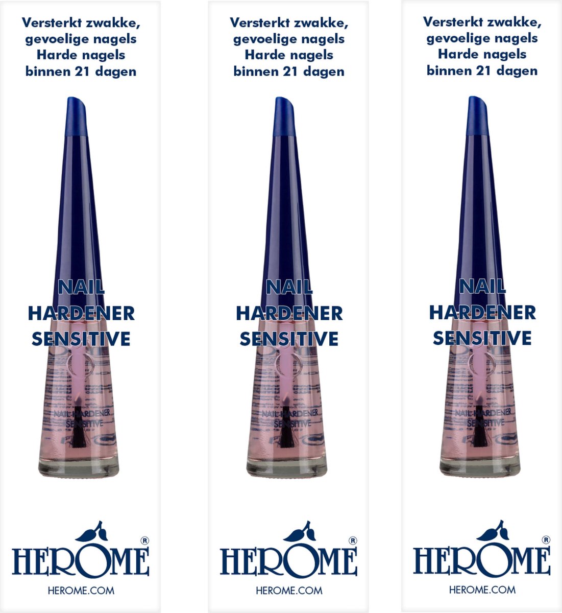 Herome 3-pack nagelverharder en base coat – nail hardener sensitive – met keratine verbetert de conditie van de nagels – tfs hars- en tolueenvrij – 3*10ml