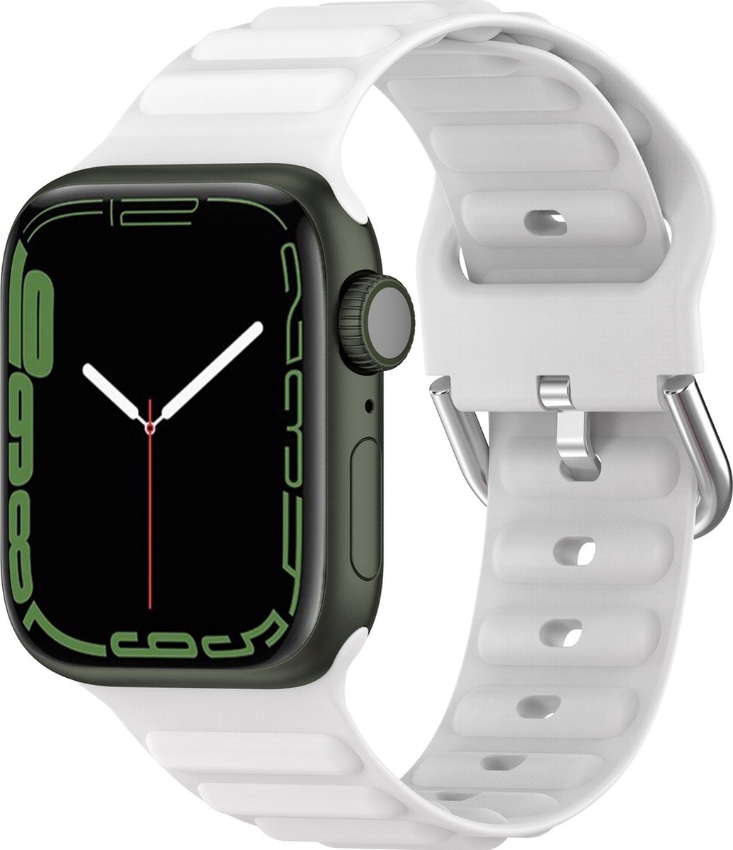 Mobigear Bumpy Siliconen Watch bandje geschikt voor Apple Watch Bandje Gespsluiting - 41/40/38 mm - Wit