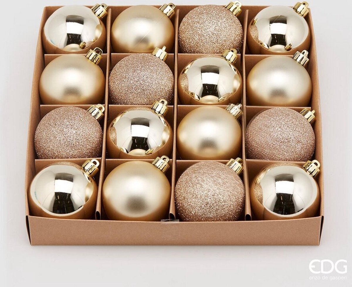EDG - Enzo De Gasperi Licht Gouden kerstballen PVC (3 soorten) D6 - set van 16st