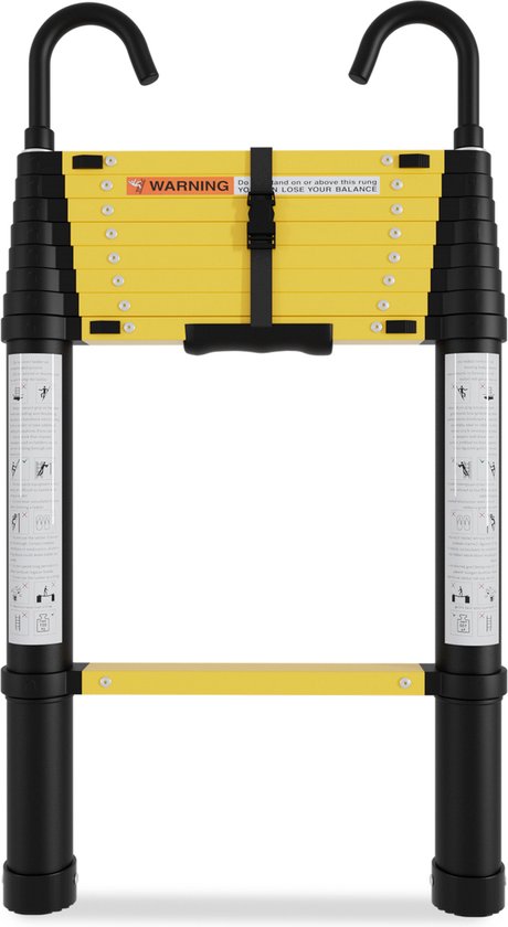Telescopische Vouwladder - Telescopische Ladders Alu-2,6m ON-knop retractie - Met haak- geel zwart