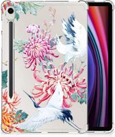 Cover Case Geschikt voor Samsung Galaxy Tab S9 Hoesje Super als Cadeau voor Vriendin Bird Flowers met doorzichte zijkanten
