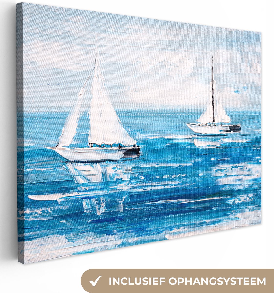 Canvas - Schilderij - Olieverf - Boten - Water - Zee - 120x90 cm - Interieur - Schilderijen op canvas