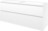 Proline Polystone Elegant badmeubelset met wastafelonderkast asymmetrisch met 2 laden en glans witte wastafel met 2 kraangaten 140 x 46 x 54 cm, mat