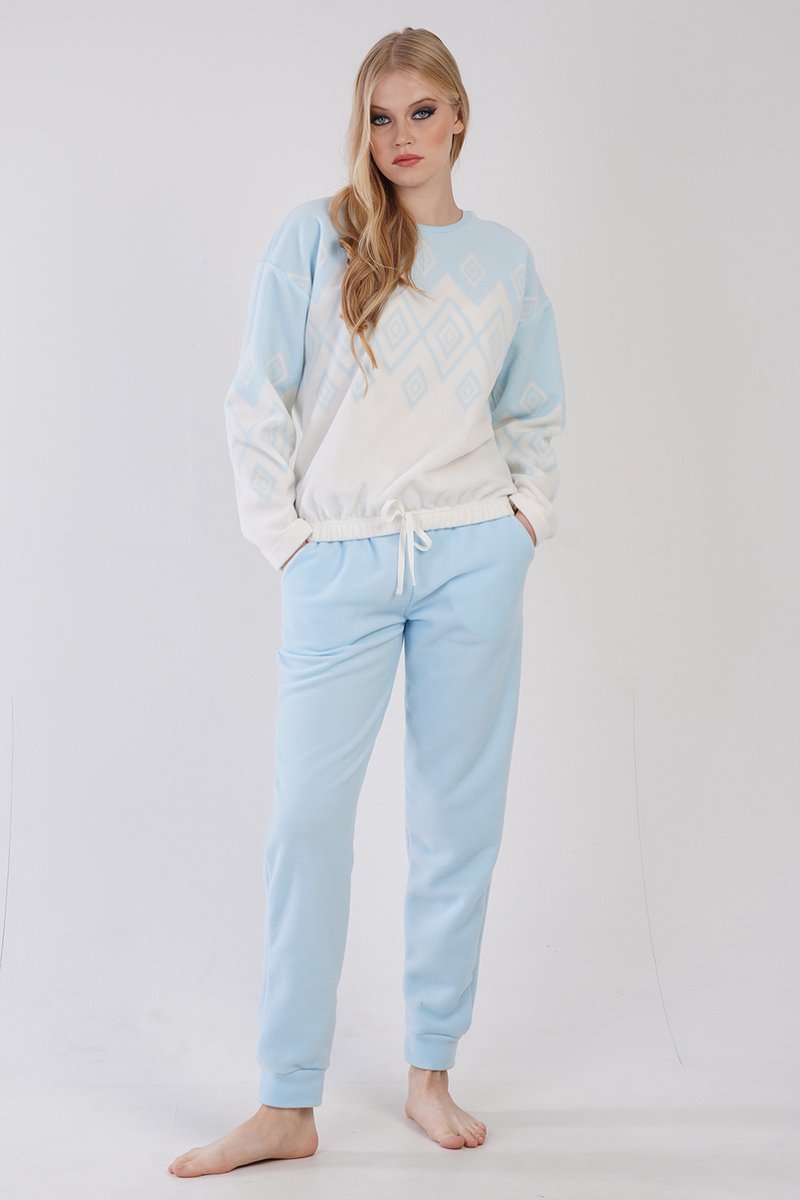 Vienetta Dames Fleece Pyjama Set, Lange Mouwen Blauw