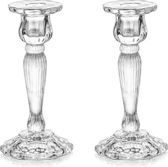 Kristallen kaarsenhouder voor smalle kaarsen - Set van 2 kaarsenhouders van glas, elegant voor smalle kaarsen voor bruiloftstafeldecoratie, kerstadvent, vintage decoratie voor de woonkamer.