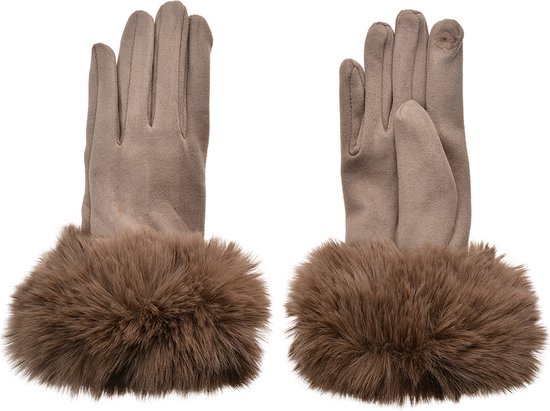 Clayre & Eef Handschoenen met imitatiebont 9x24 cm Bruin Polyester