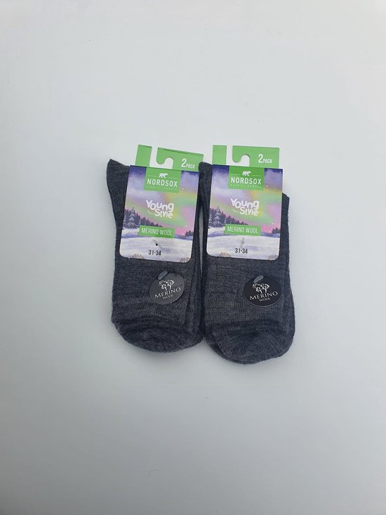 Kinder merino wollen sokken - 31/34 - 4 paar - naadloos - grijs