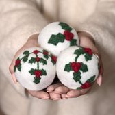 Kerstballen Vilt Complete Set - Hulst Holly Berry - 8cm - 3 Stuks - Fairtrade