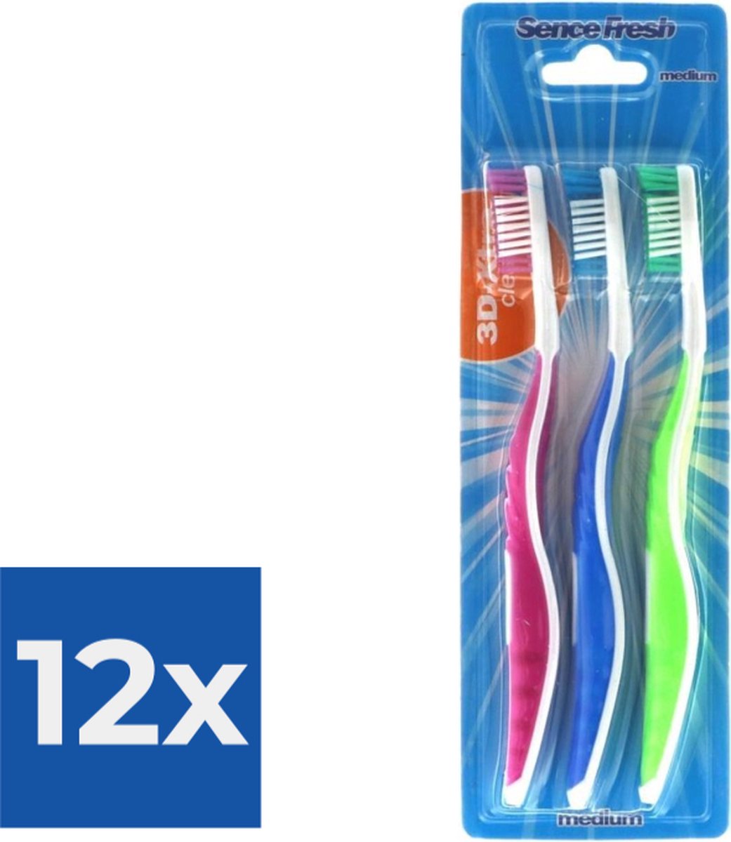 Sencefresh Tandenborstel - Medium 3D-Extra Clean 3 st. - Voordeelverpakking 12 stuks