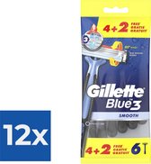 Gillette Blue3 Smooth 4+2 stuks - Voordeelverpakking 12 stuks