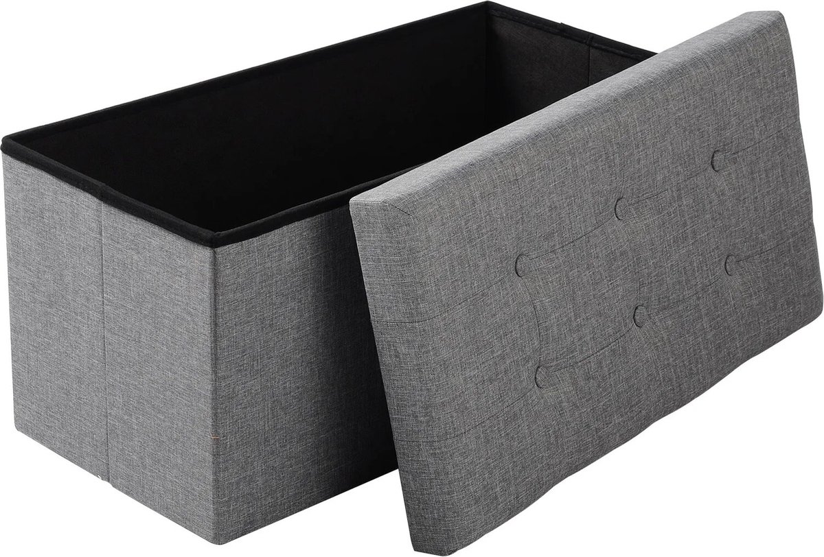 BukkitBow Opvouwbare Linnen Opbergpoef - Kubus Opbergkist (76X37,5CM) - Licht Grijs