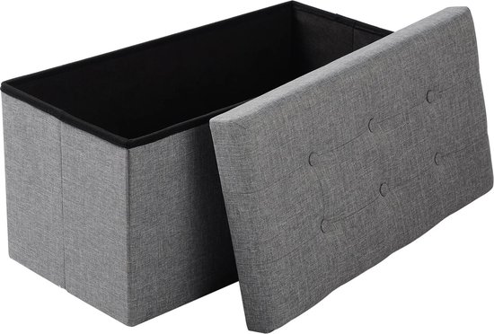 BukkitBow - Opvouwbare Linnen Opbergpoef - Kubus Opbergkist (76X37,5CM) - Licht Grijs
