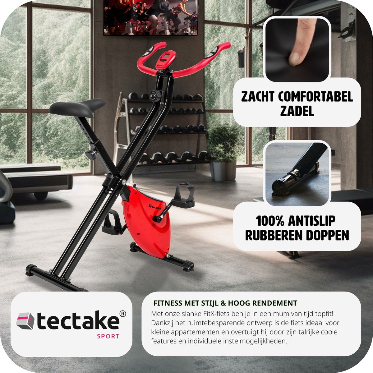 Afbeelding 3 van tectake® - Hometrainer fitnessfiets fiets - Ruimtebesparend - Opvouwbaar - Met computer - In hoogte verstelbaar - Met 8 weerstandsniveaus - Homegym