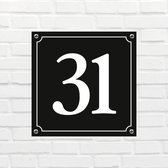 Plaque d'immatriculation de maison Noir mat Deluxe - Numéro 31 - avec montage | taille 12 x 12 cm | - plaque d'immatriculation - plaque d'immatriculation - porte d'entrée