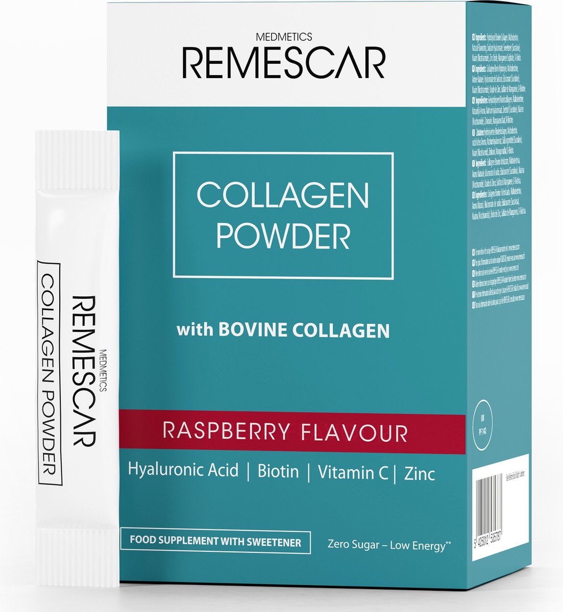 Goedkoopste Remescar Collageen poeder Sticks - Collageen boost voor je huid, Rundercollageen met Vitamine C, Biotine, Zink en Hyaluronzuur, Verminder Rimpels e, Verstevigt de huid, Stimuleert Collageenproductie, 30 x 5 g voor 1 maand voorraad, Framboos smaak