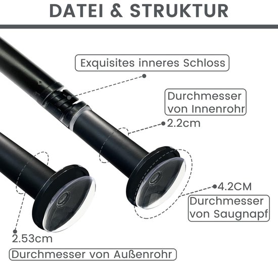 Telescopische douchegordijnstang 40 500 cm zonder boren uitschuifbare paal voor kastdeur raam 33 mm buisdiameter handige gele staaf (Maat: 260 cm 500 cm
