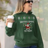 Lekker Waus Foute Kerst Hoodie Groen - Santa Is Coming To Town - Maat L - Kerst Outfit Dames & Heren