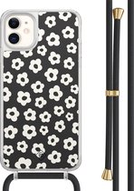 Casimoda® - Coque iPhone 11 avec cordon noir - Fleurs rétro - Cordon amovible - TPU/acrylique