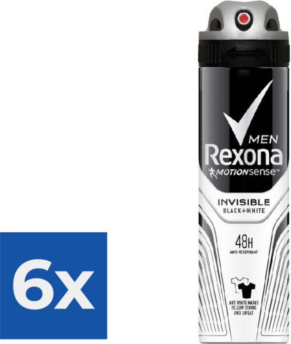 Goedkoopste Rexona Deospray Men - Invisible Black White - 150 ml - Voordeelverpakking 6 stuks
