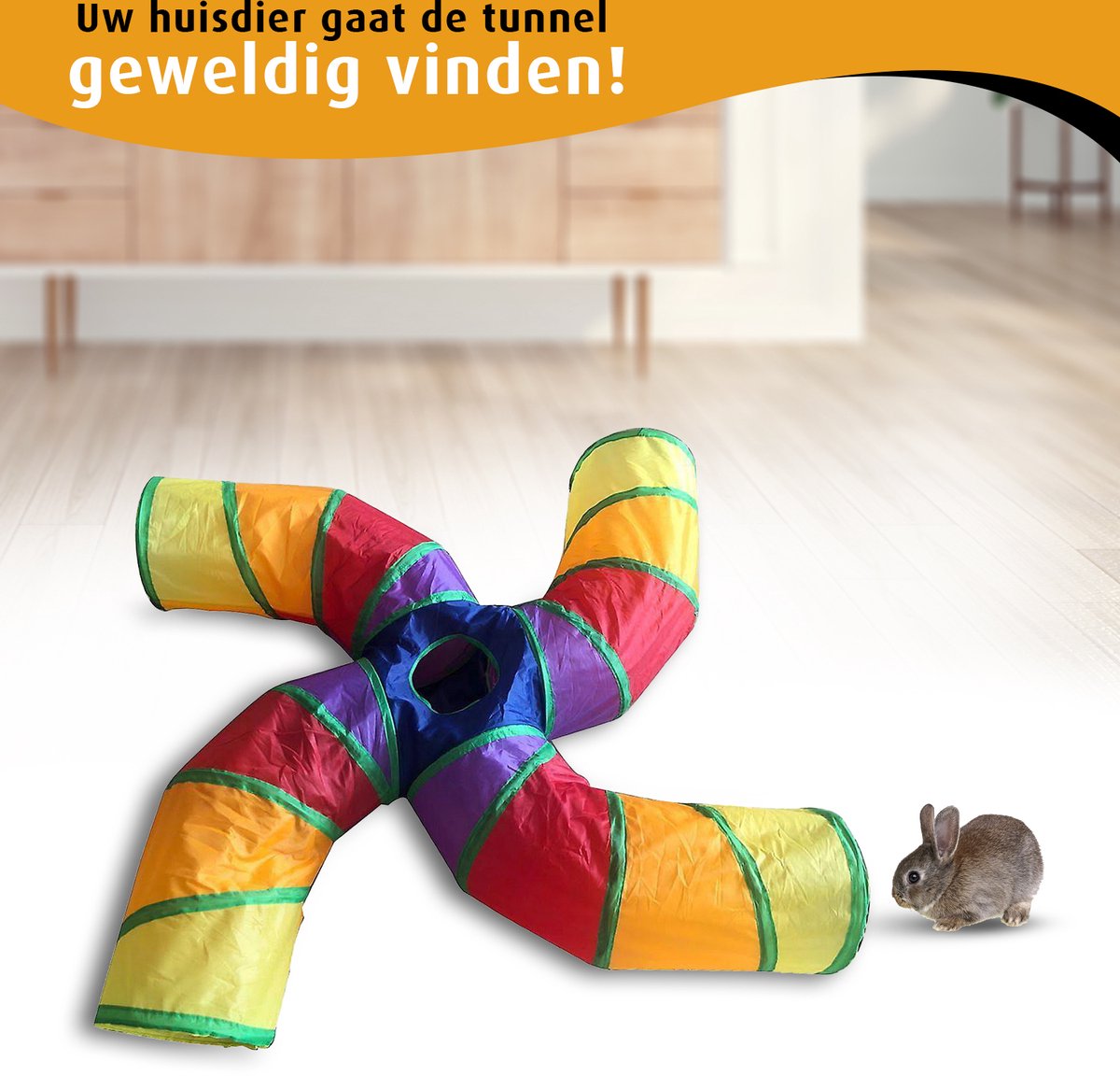 Kattentunnel - 4 Gangen - Konijnentunnel - Speeltunnel - Kattenspeelgoed - Kattenspeeltjes - Kruiptunnel - Huisdier - Kat - Konijn - Konijnenspeelgoed — afbeelding 2