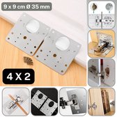 Reparatieset roestvrijstalen scharnieren, 10 stuks, beugels, plaat en schroeven, 80 schroeven en schroevendraaier, voor reparatie keukenkasten, kasten, deuren, verbinden en herstellen van platen en beugels op platte oppervlakken