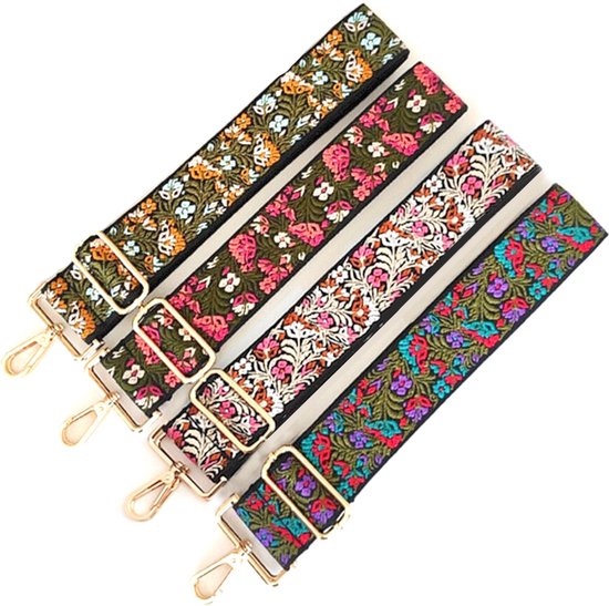 Bag Strap / Tas Riem | Pink - Brown Bloom / Bloemen | 130 x 5 cm | Tashengsel / Schouderriem | Fashion Favorite - Fashion Favorite