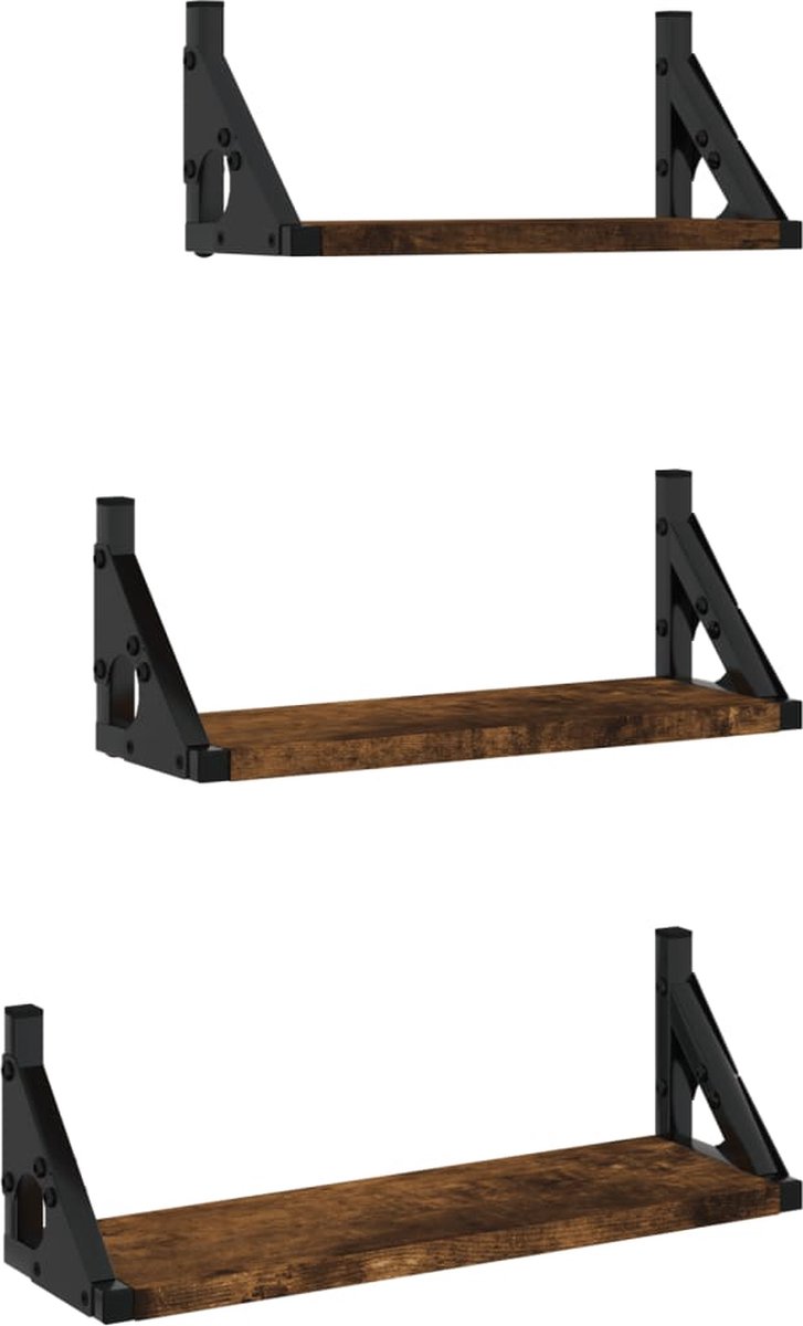 vidaXL 3-delige - Wandschappenset - bewerkt - hout - gerookt - eikenkleurig gerookt eiken