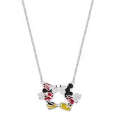 Disney 4-DIS011 Zilveren Ketting Mickey en Minnie Mouse - Mickey en Minnie Collier - Disney Sieraden - 35+3+2cm Lengte - Ankerschakel 1,4mm - Hanger 15x21,5mm -Emaille - 925 Zilver - Multikleuren