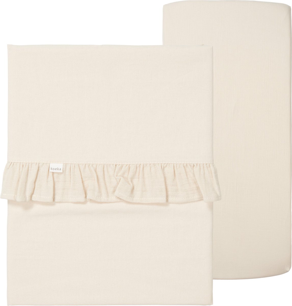 Koeka ledikantlaken en hoeslaken ruffle Faro - warm white