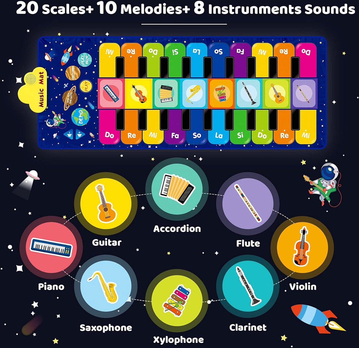 110x36cm Tapis de piano musical pour enfants Toddler Tapis de danse avec 8  types de sons d'animaux Tapis d'apprentissage Jouets éducatifs