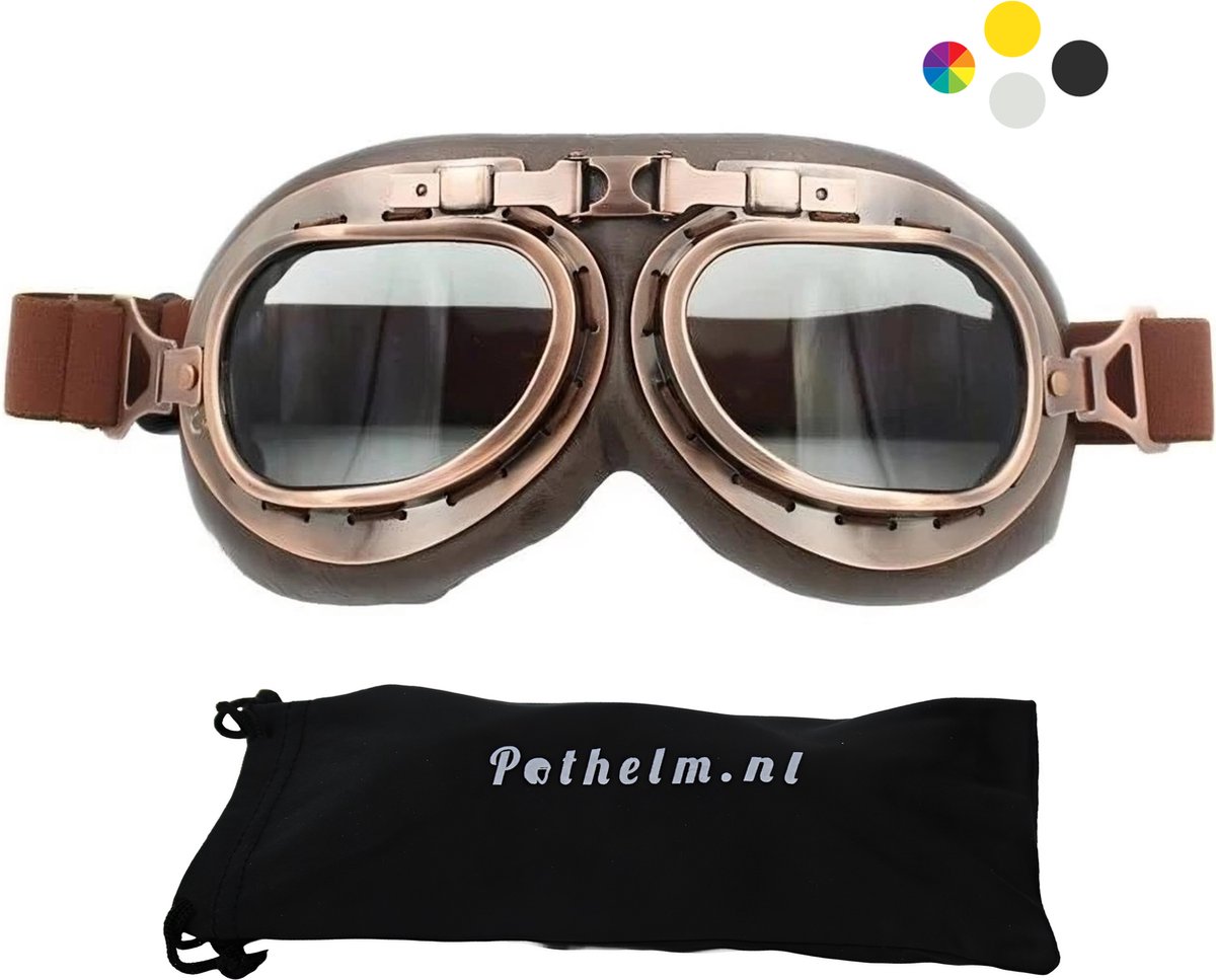 CRG Vintage Motorbril - Retro Motorbril Heren voor Motorrijders - Koper Kleur - Smoke Glas