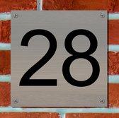 Huisnummerbord RVS Deluxe - Nummer 28 - 12 x 12 cm - incl. set voor bevestiging | - naambord - nummerbord - voordeur