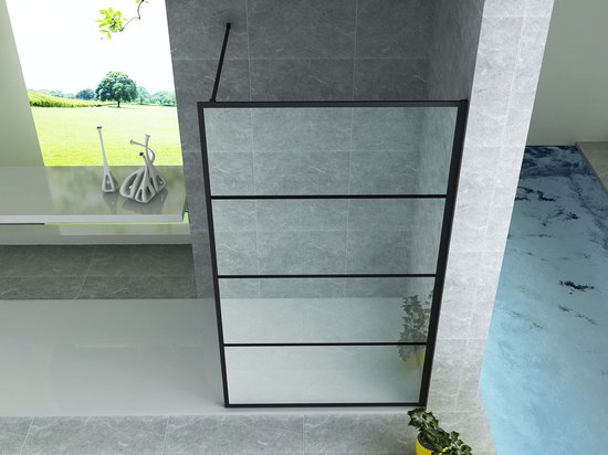 MUR DE DOUCHE WALK-IN NOIR MAT GRILLE 90X200CM 8MM