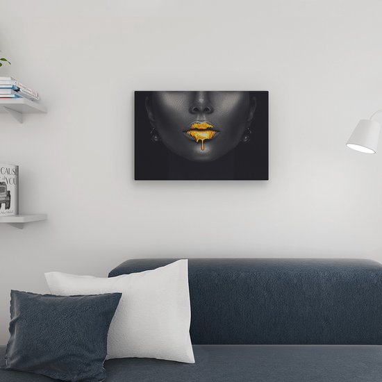 Artaza Canvas Schilderij Vrouw met Gouden Lippen - 60x40 - Foto Op Canvas - Canvas Print