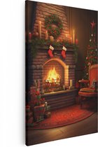 Artaza Tableau sur Toile Cheminée à Noël - 60x90 - Photo sur Toile - Impression sur Toile - Décoration murale