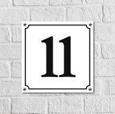 Huisnummerbord Wit Dibond Deluxe - Nummer 11 - incl. bevestiging | - naambord - nummerbord - voordeur | formaat 12 x 12 cm | - huisnummerbordje - nummerbord - voordeur