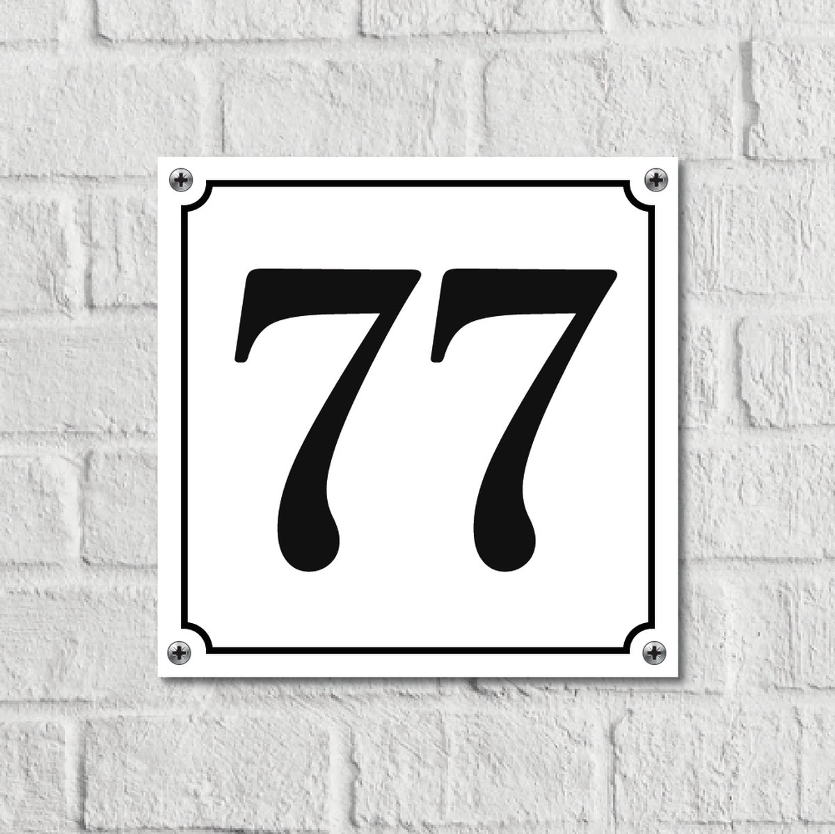 Huisnummerbord Wit Dibond Deluxe - Nummer 77 - incl. bevestiging | - naambord - nummerbord - voordeur | formaat 12 x 12 cm | - huisnummerbordje - nummerbord - voordeur