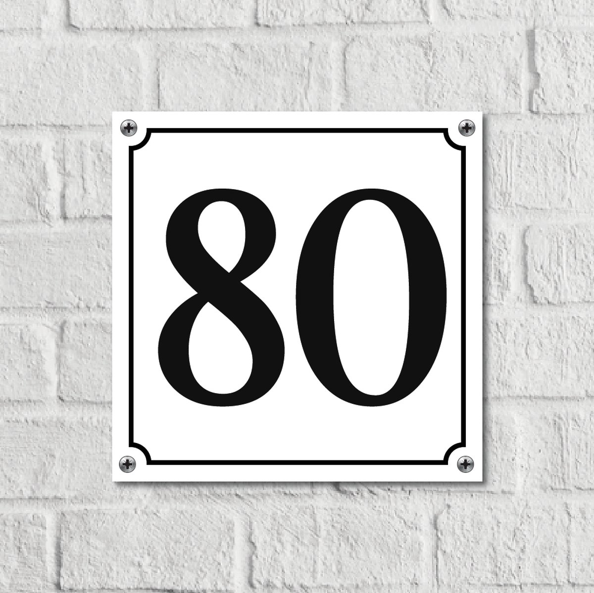 Huisnummerbord Wit Dibond Deluxe - Nummer 80 - incl. bevestiging | - naambord - nummerbord - voordeur | formaat 12 x 12 cm | - huisnummerbordje - nummerbord - voordeur