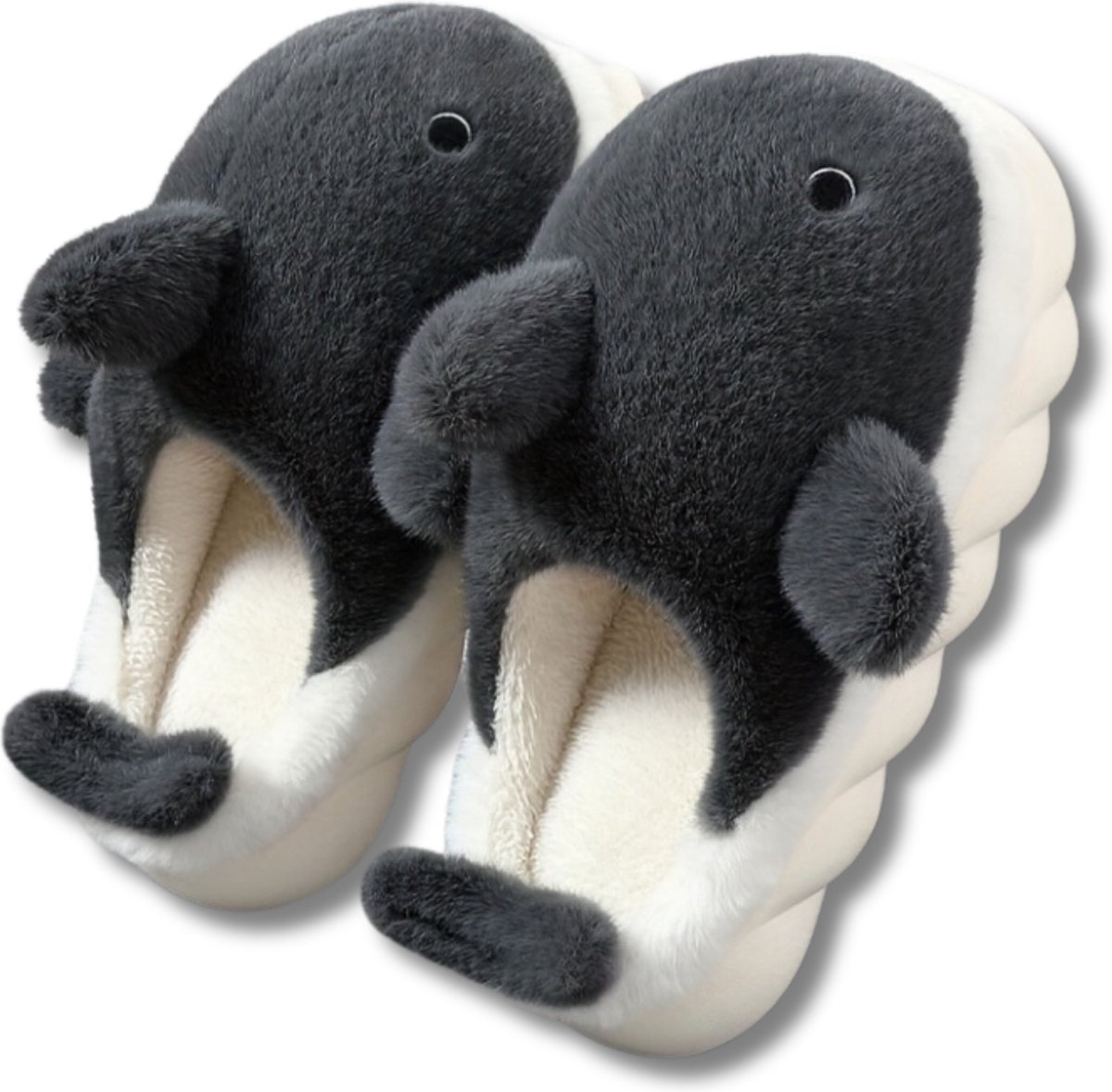 Livano Pantoffels - Sloffen - Slippers - Warme Pantoffels - Dames - Heren - Pluche - Maat 39 En 40 - Haai - Zwart