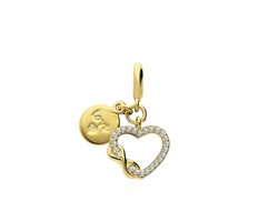 Lucardi Dames zilveren goldplated bedel hart, infinity en disc - Hanger - 925 Zilver - Goudkleurig